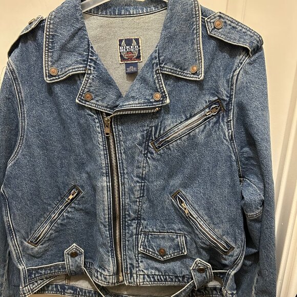 Men's Made in USA; Harley Davidson “Biker Blues” Jean Bomber Jacket- Size 2 XL - Picture 1 of 16